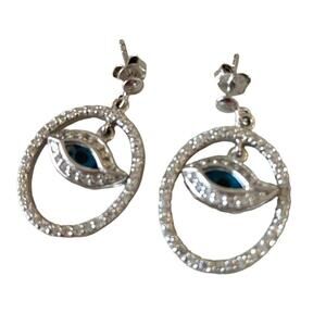 Sterling Silver 925 Evil Eye drop earrings CZ Cubic Zirconia